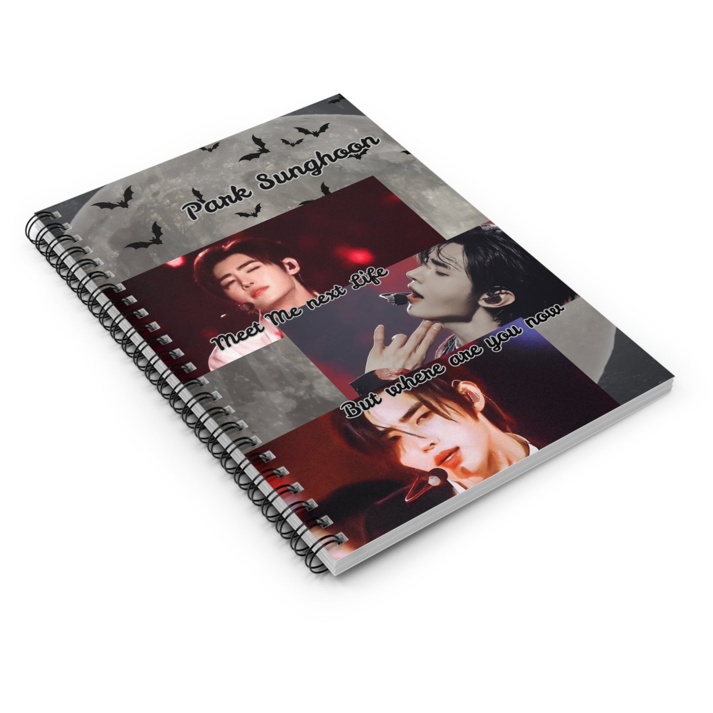 Sunghoon Spiral Notebook — K-Pop Idol Collage "Meet Me Next Life" Ruled Journal