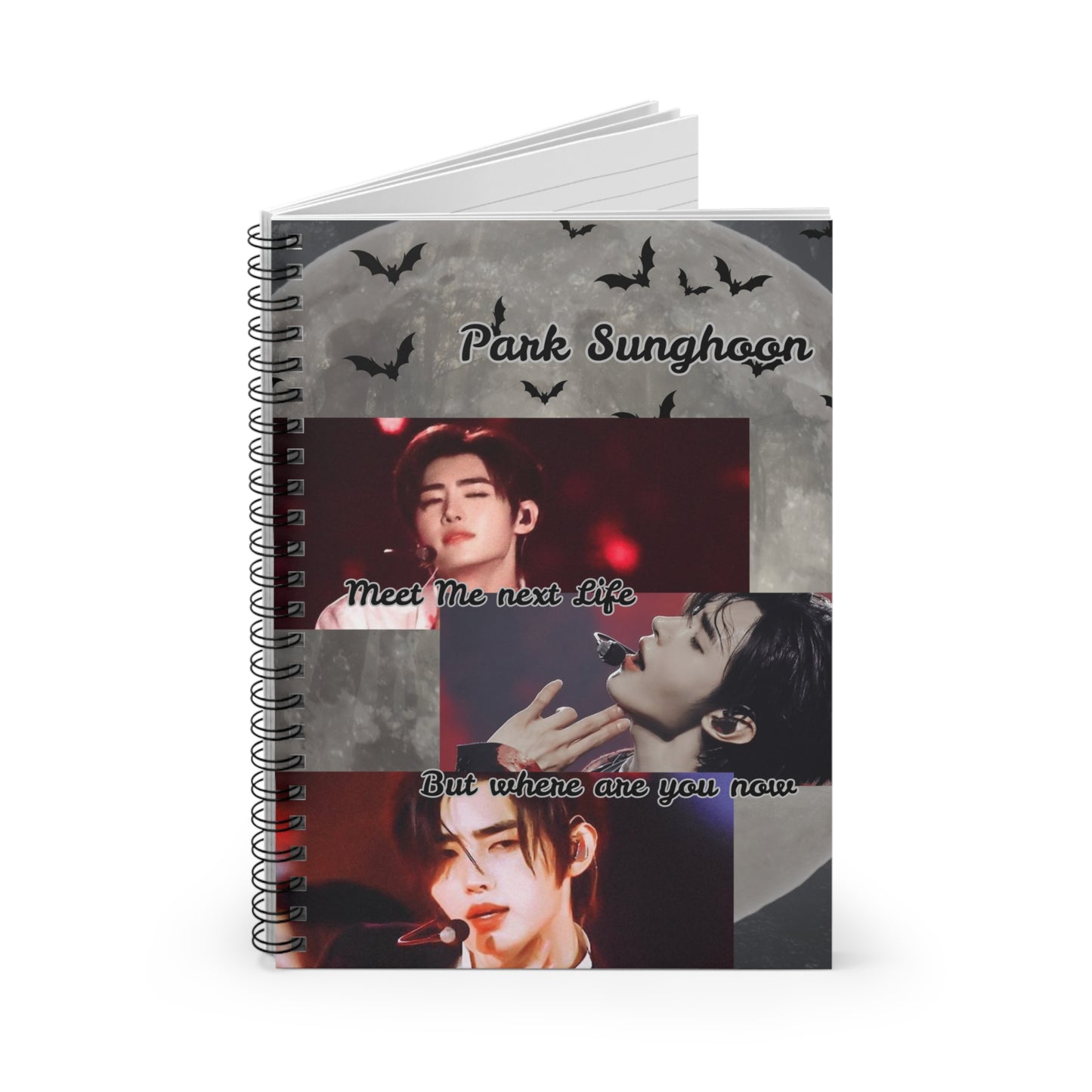 Sunghoon Spiral Notebook — K-Pop Idol Collage "Meet Me Next Life" Ruled Journal