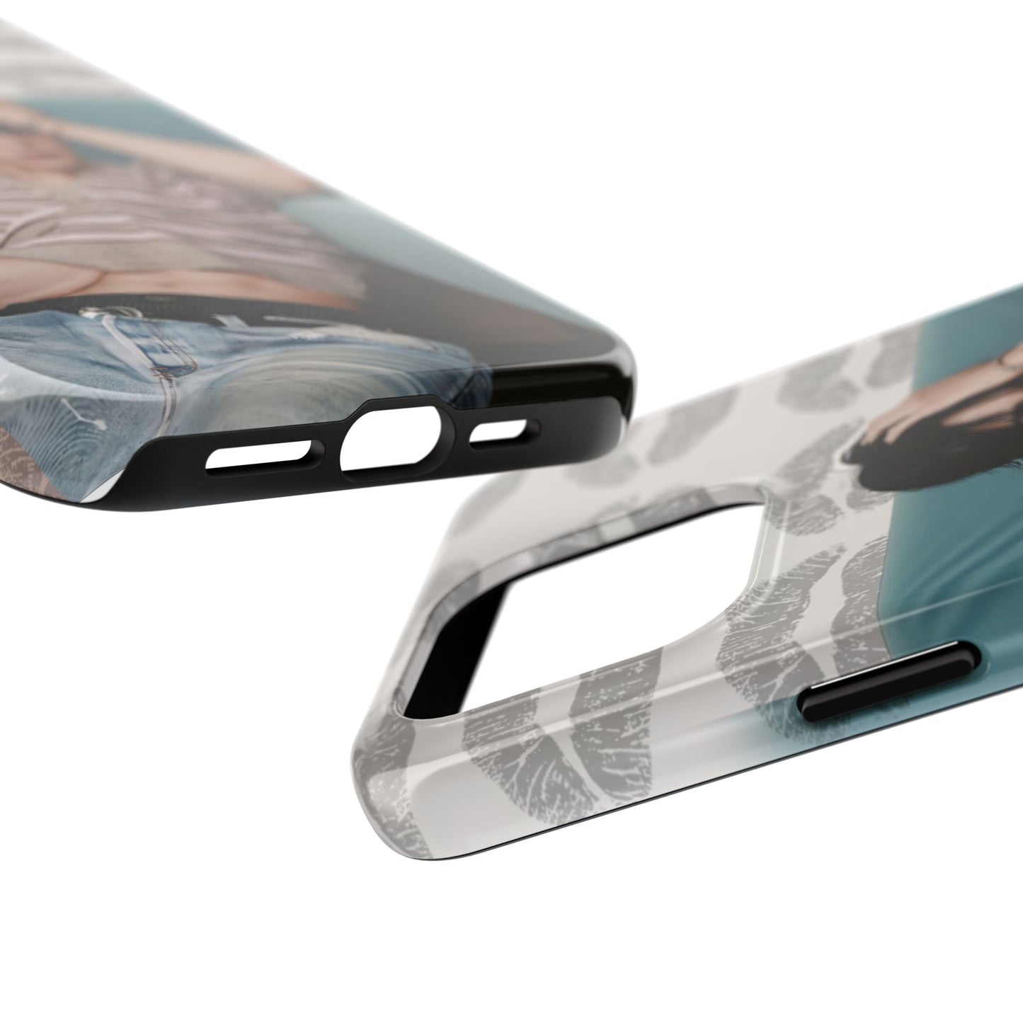 Jeongin Tough Phone Case — Retro Kiss Pattern with Relaxed Model Photo