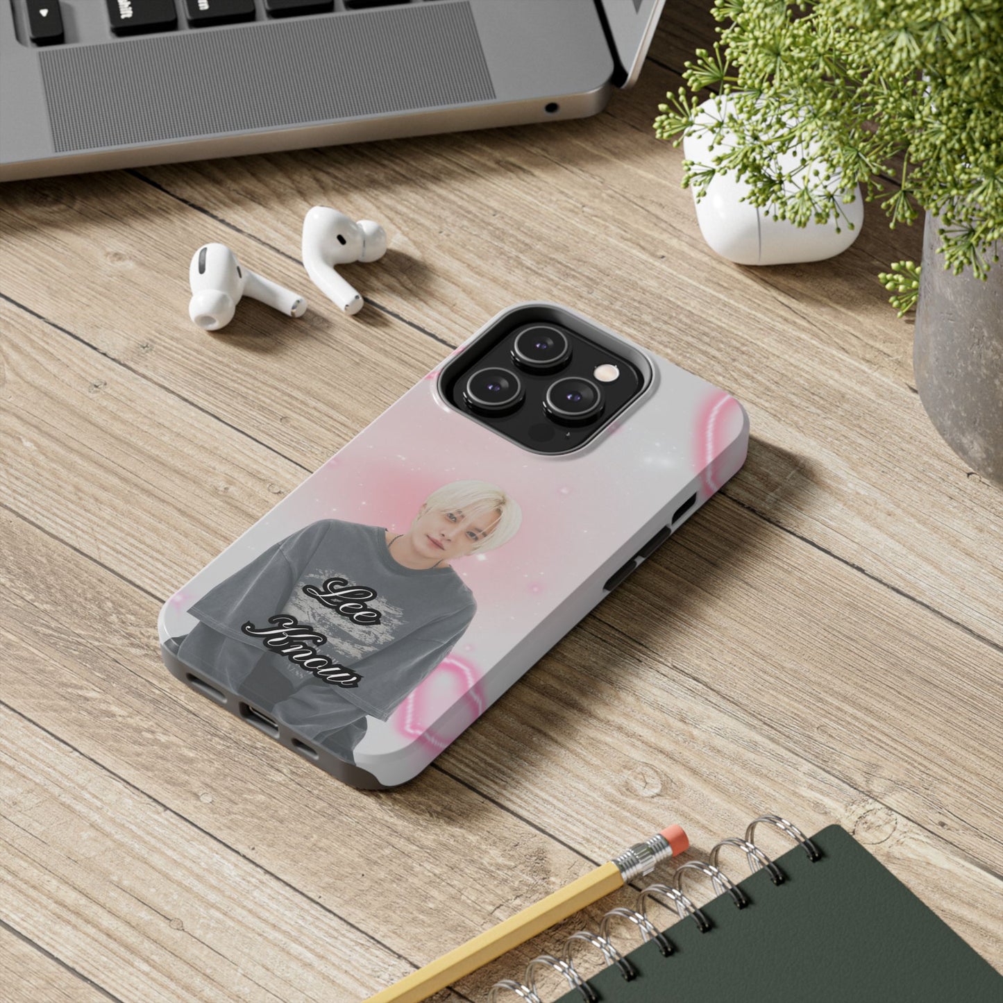 Lee Know Tough Phone Case — Pink Heart Photo Design