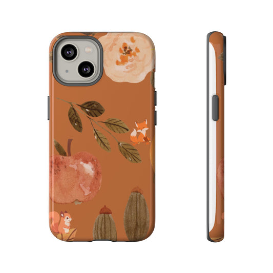 Cozy Autumn Phone Case, Fall-Themed Protective Cover, Cute Nature Design, Squirrel and Apple Motif, Cozy Gift for Nature Lovers