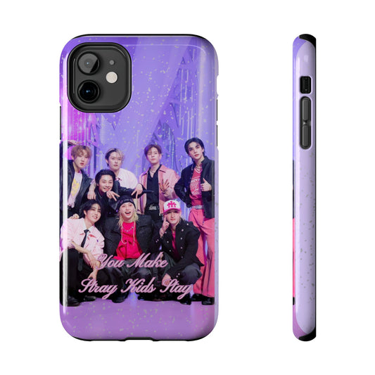Stray Kids Photo Tough Phone Case — "You Make Stray Kids Stay" Purple K‑Pop Protective Cover