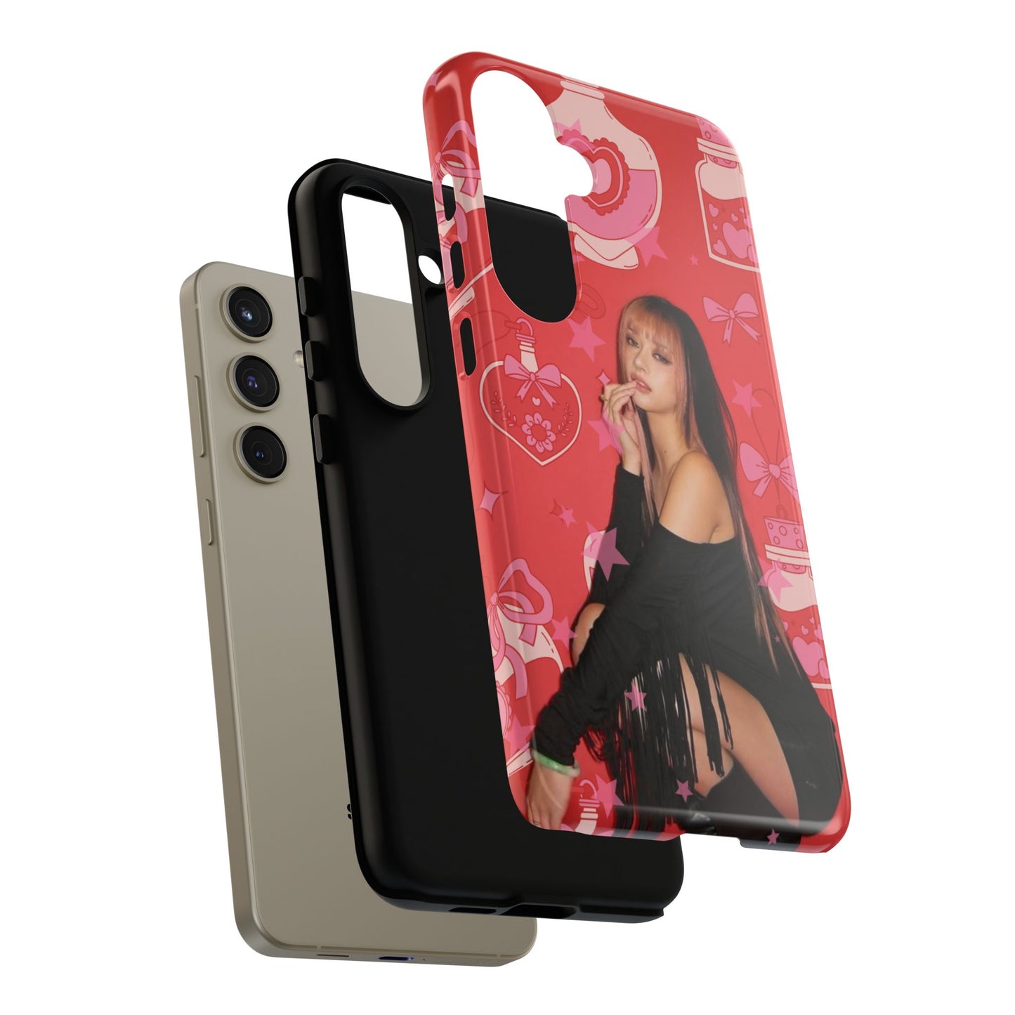 Megan Phone Case — Pink Heart & Perfume Pattern