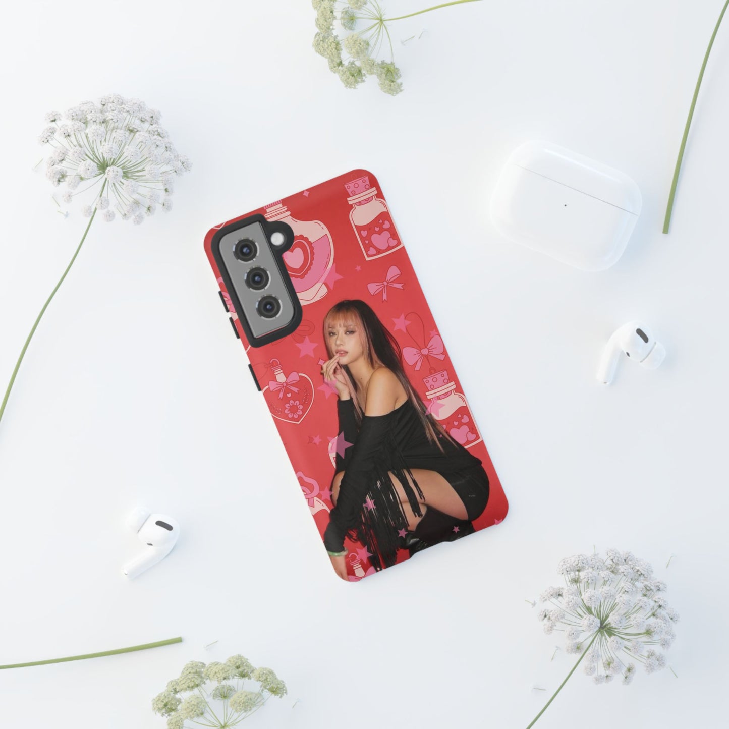 Megan Phone Case — Pink Heart & Perfume Pattern