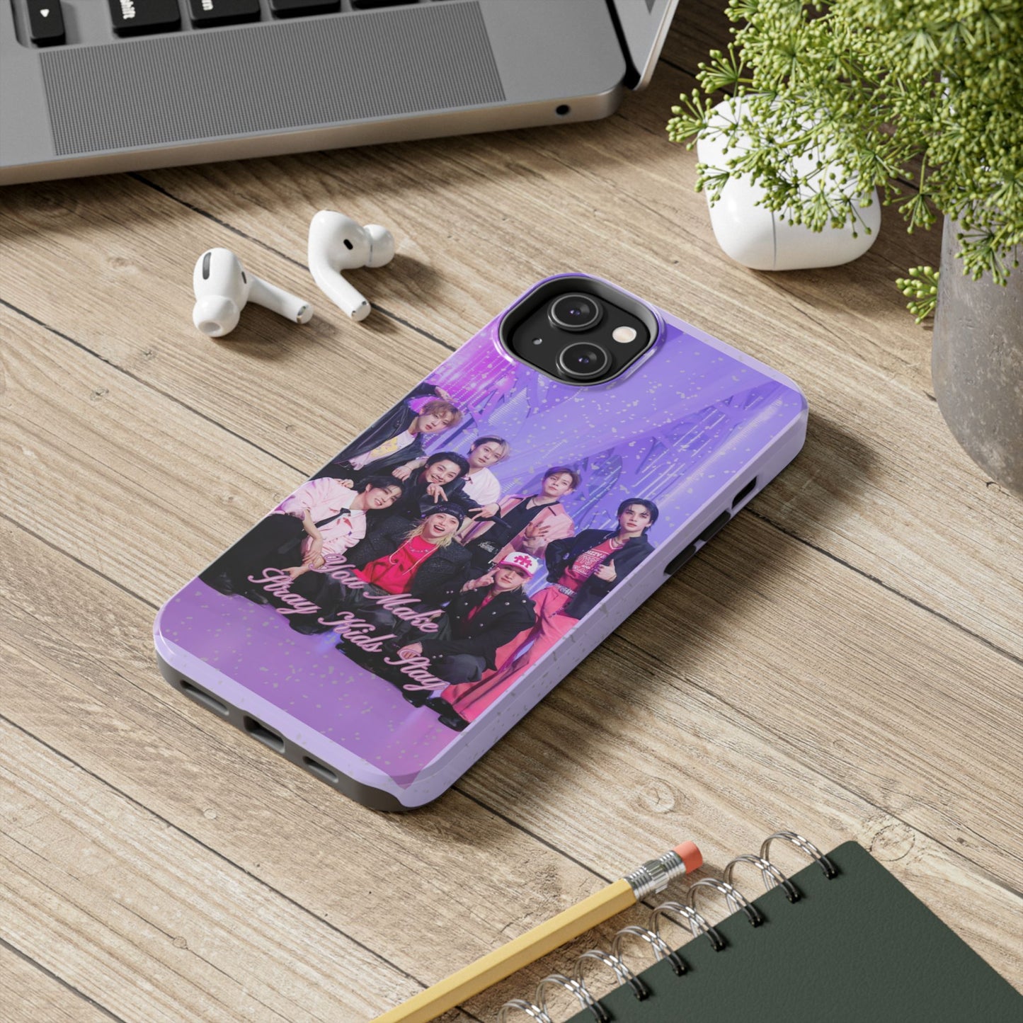 Stray Kids Photo Tough Phone Case — "You Make Stray Kids Stay" Purple K‑Pop Protective Cover