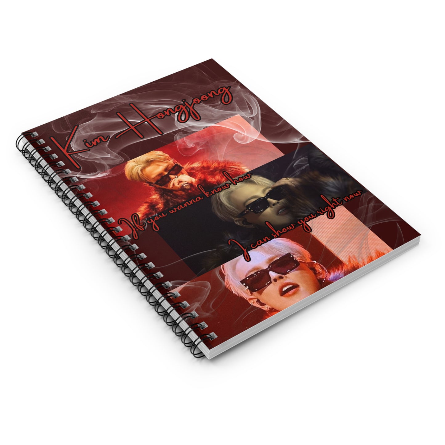 Kim Hongjoong Ruled Spiral Notebook — Retro Red Collage Design