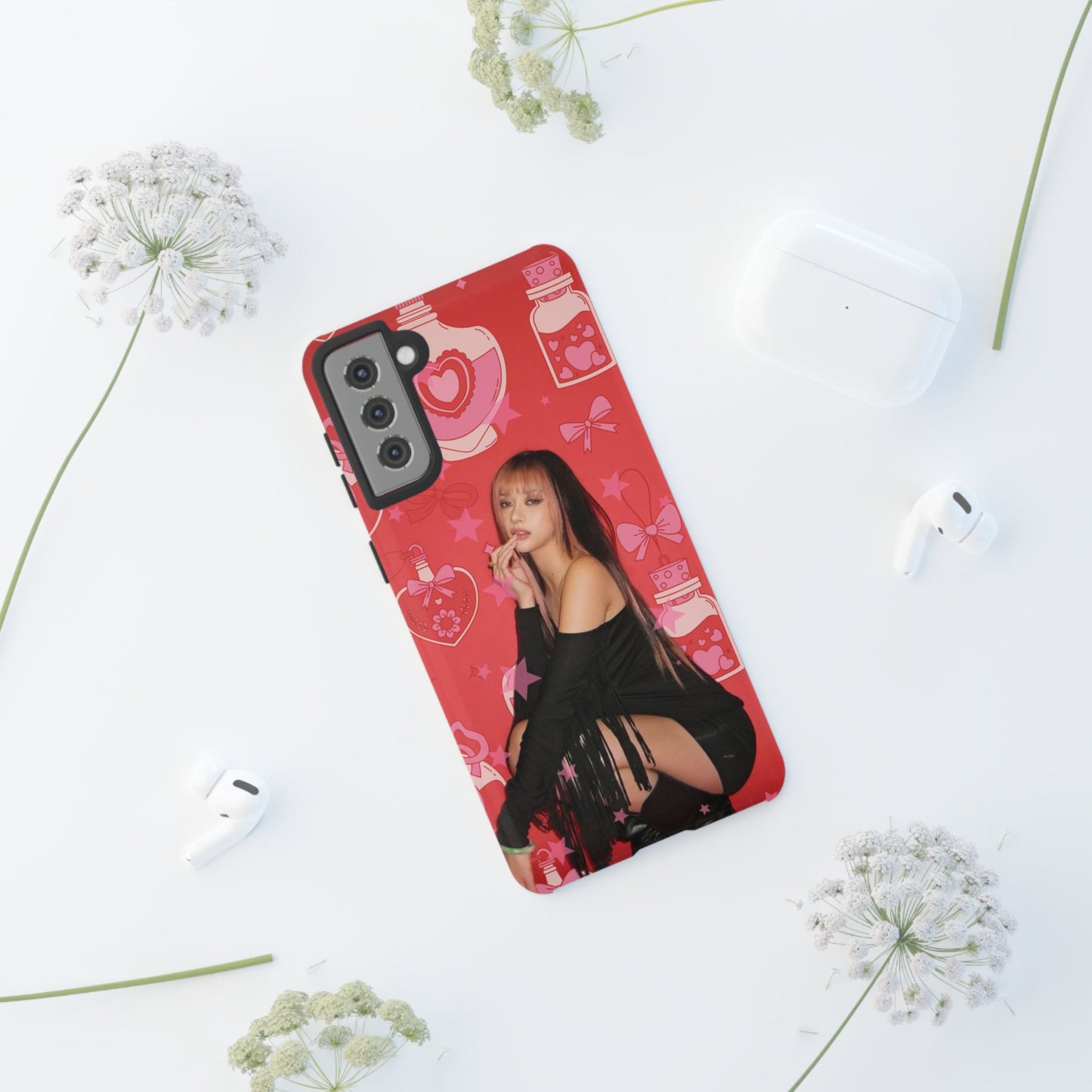 Megan Phone Case — Pink Heart & Perfume Pattern