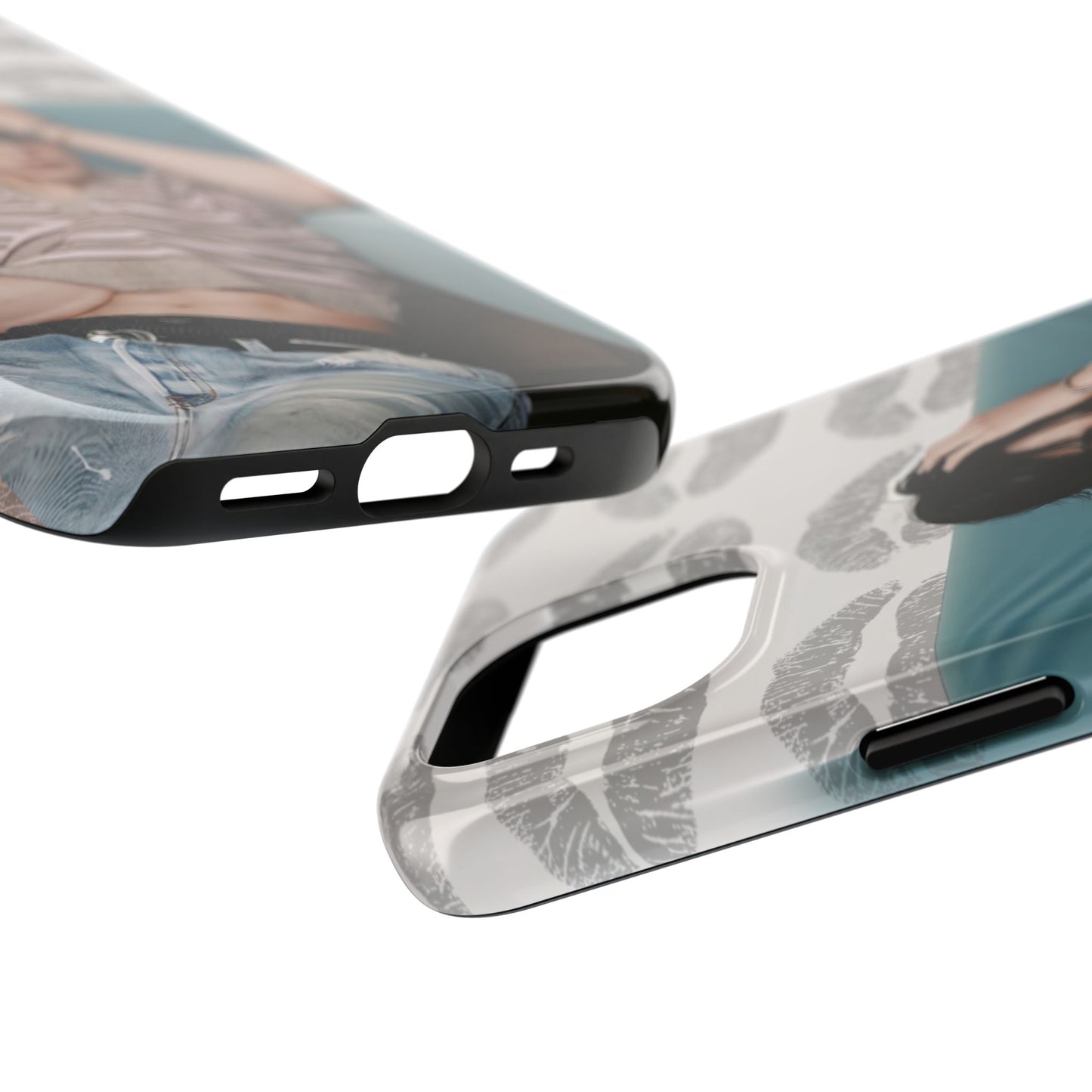 Jeongin Tough Phone Case — Retro Kiss Pattern with Relaxed Model Photo